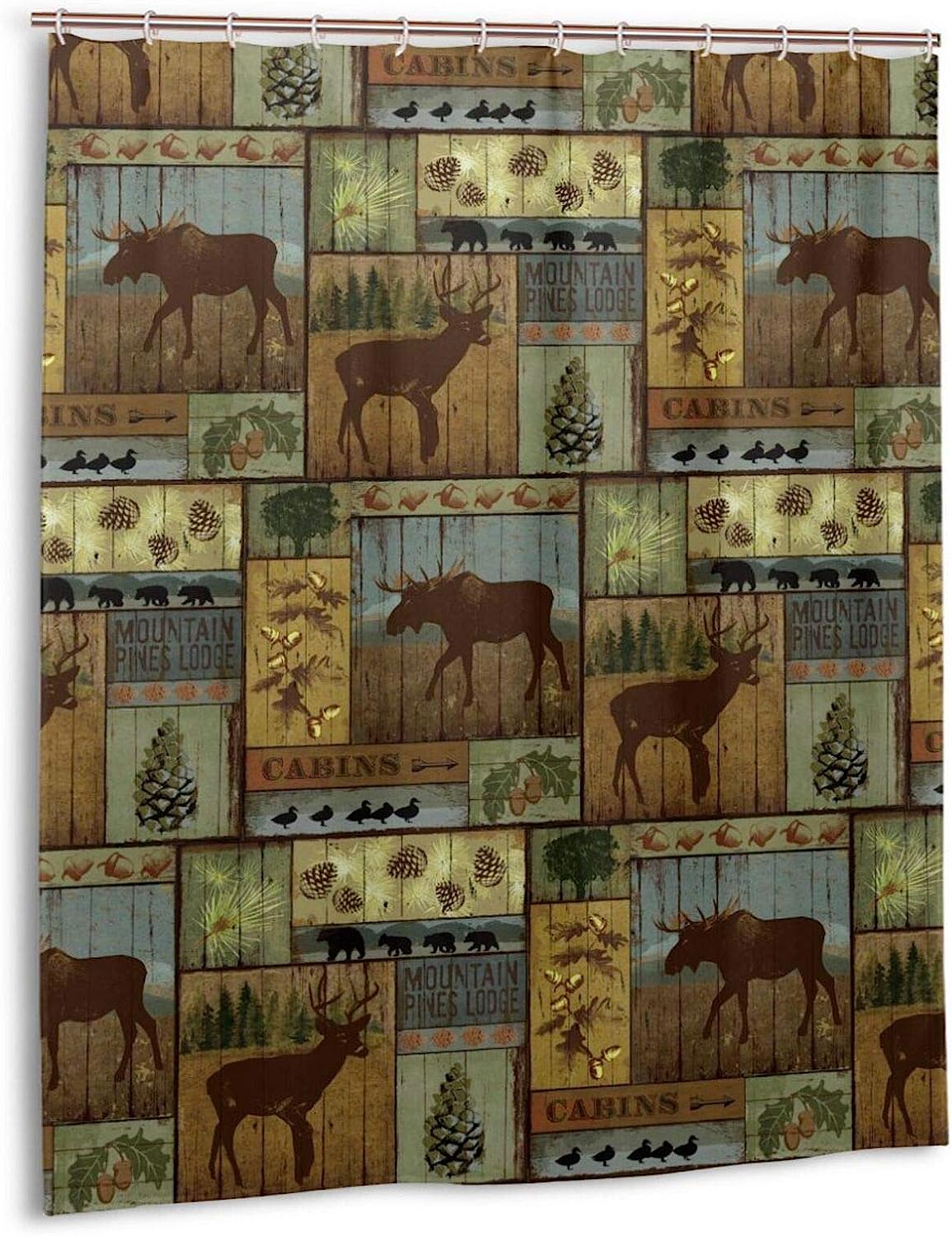 Nature Rustic Mountain Pines Lodge Bear Shower Curtain for Bathroom Decor