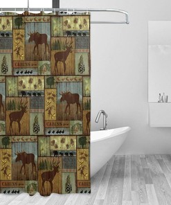 Nature Rustic Mountain Pines Lodge Bear Shower Curtain for Bathroom Decor