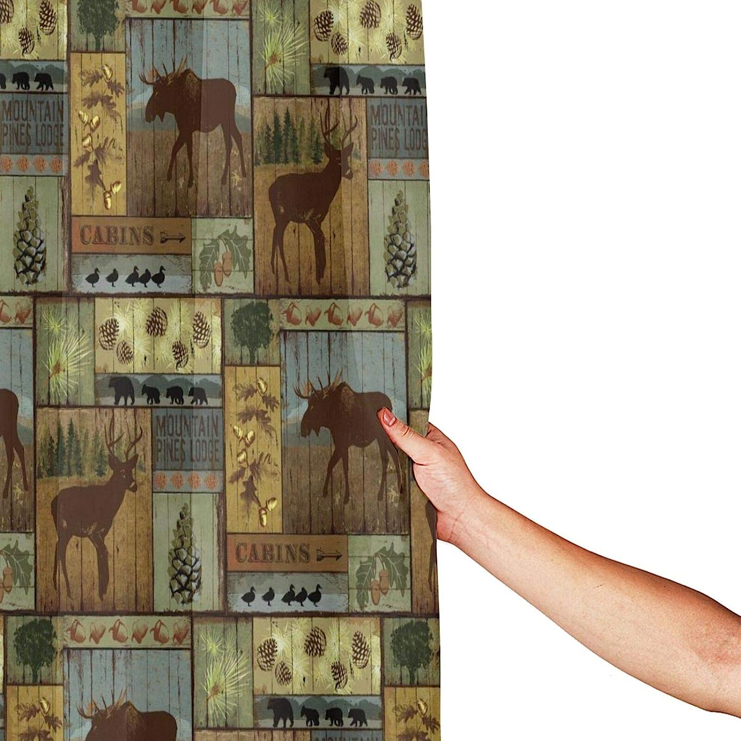 Nature Rustic Mountain Pines Lodge Bear Shower Curtain for Bathroom Decor