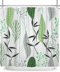 Nature Scenery Green Leaves Print Shower Curtain With Tropical Prints For A Relaxing Bathroom 