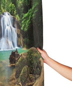 Nature Scenery Shower Curtain with Waterfall and Forest Trees, 72x72 - Unique Bathroom Decor