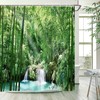 Nature Shower Curtain Tropical Forest Green Bamboo Waterfall Scenic Jungle Rainforest Plant Lake Bathroom