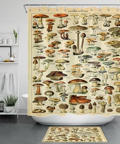 Nature Wild Plant Mushroom Retro Shower Curtain, Bathroom Decor by Vantaso