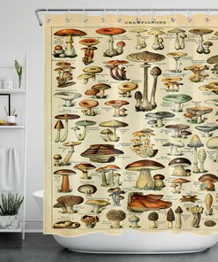 Nature Wild Plant Mushroom Retro Shower Curtain, Bathroom Decor by Vantaso