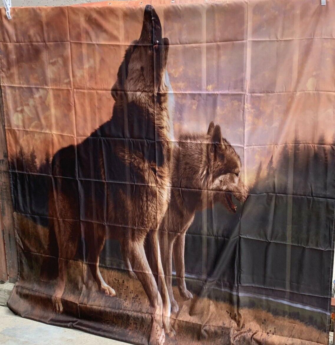 Nature Wildlife Wolf Shower Curtain Rustic Bathroom Decor Waterproof Fabric Curtain