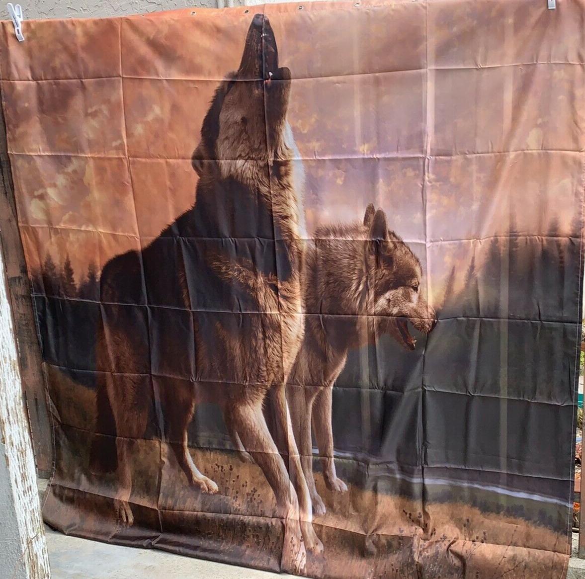 Nature Wildlife Wolf Shower Curtain Rustic Bathroom Decor Waterproof Fabric Curtain