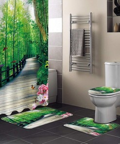 Nature-Inspired Bamboo Forest Flower Shower Curtain for Bathroom