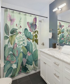 Nature-Inspired Botanical Butterfly Garden Shower Curtain For Elegant Bathroom Decor