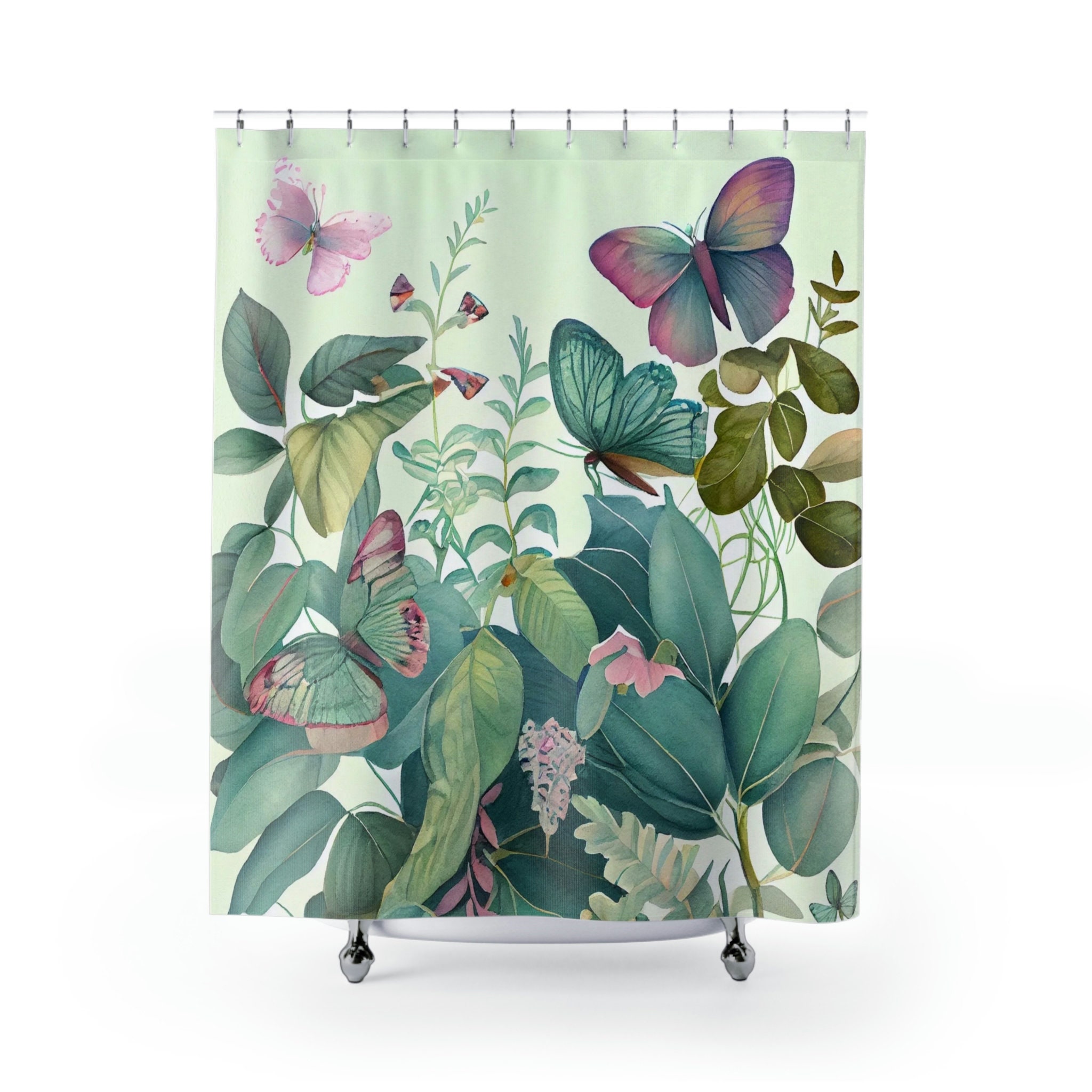 Nature-Inspired Botanical Butterfly Garden Shower Curtain For Elegant Bathroom Decor - Image 2
