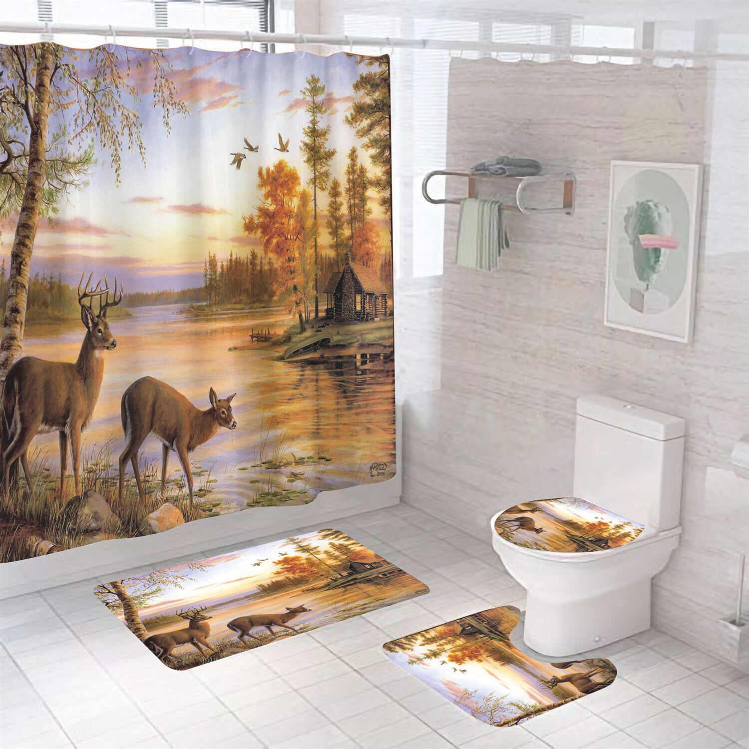 Nature-Inspired Deer Shower Curtain For A Tranquil Bathroom