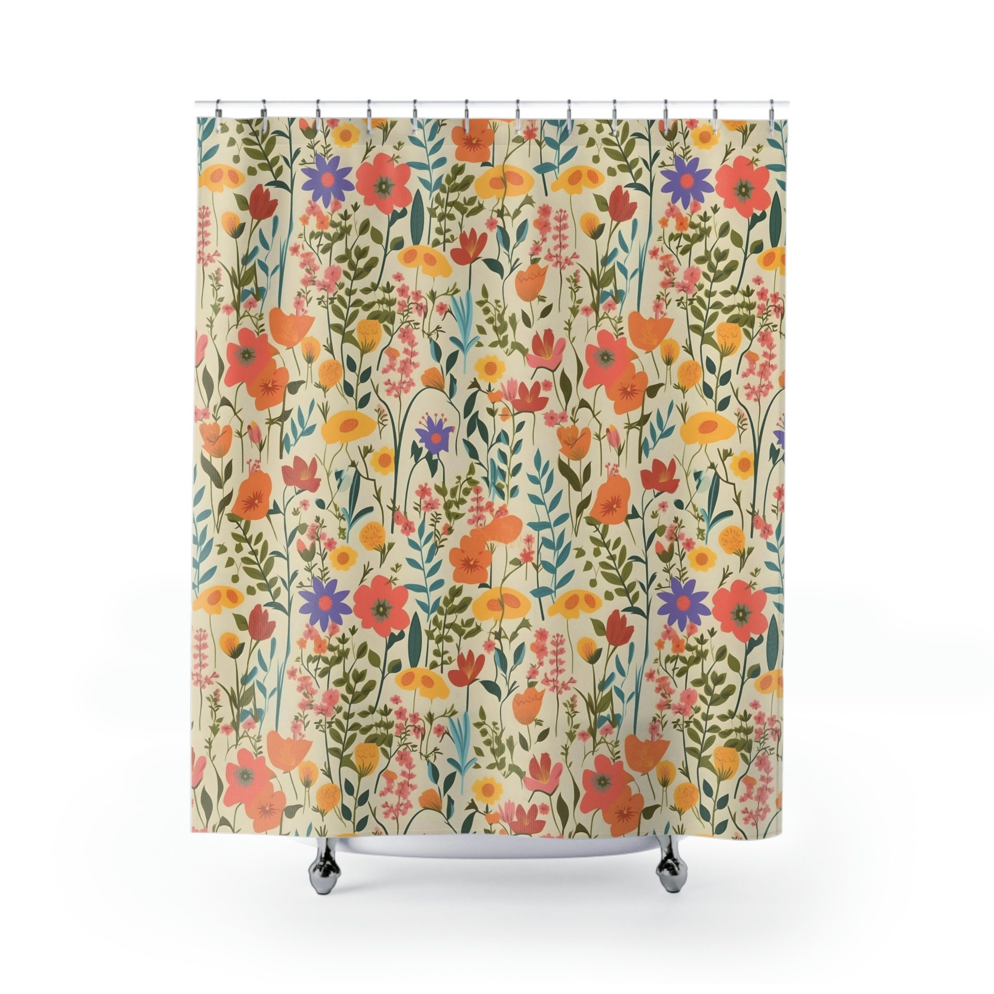 Nature-Inspired Elegant Floral Shower Curtain In Vibrant Colors