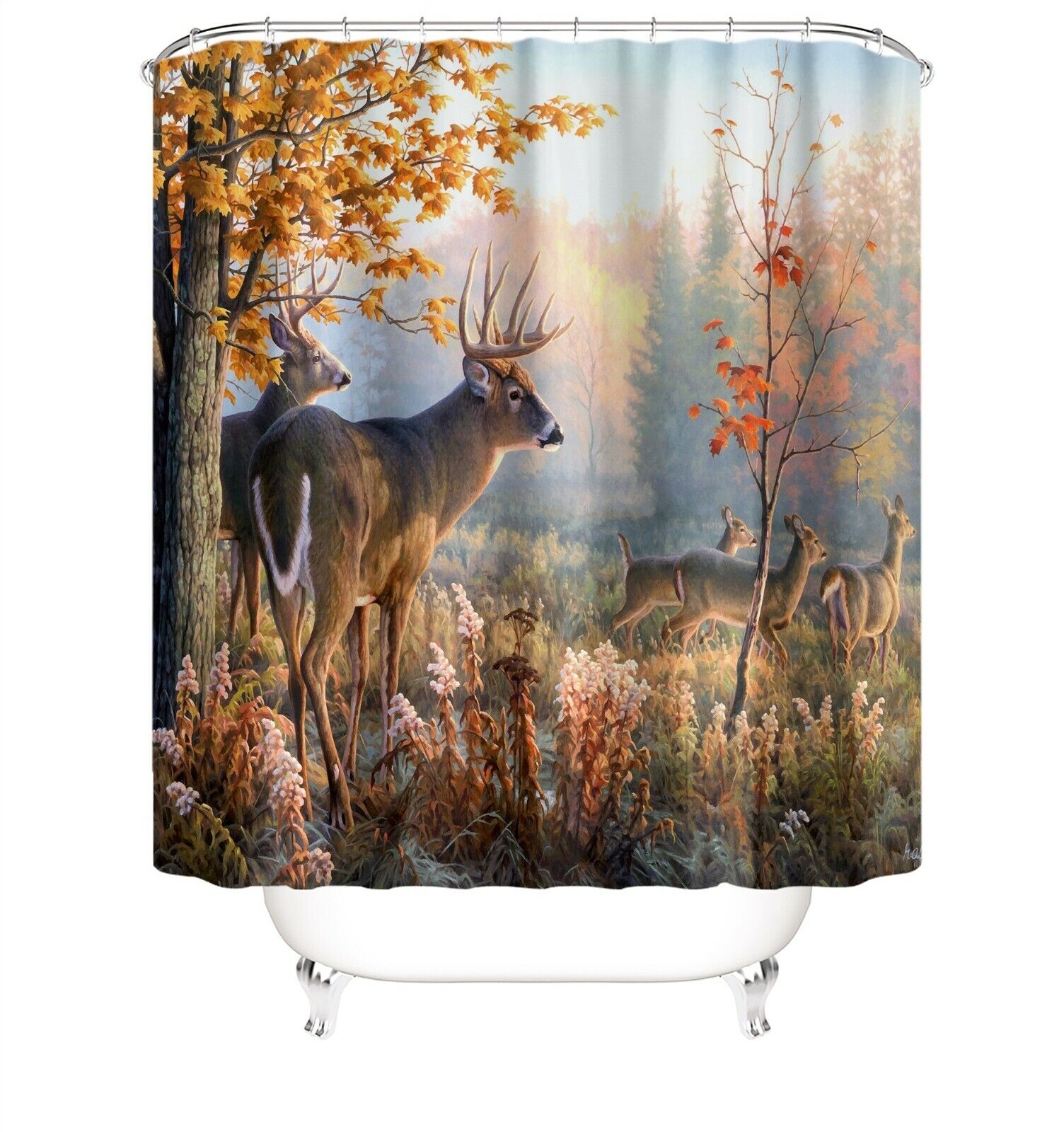 Nature-Inspired Fabric Deer Shower Curtain For Modern Bathrooms - Image 2