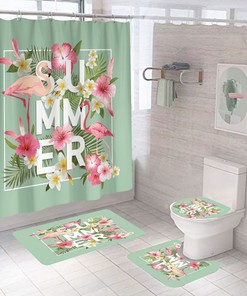 Nature-Inspired Flamingo Flower Leaves Print Shower Curtain For A Calm Bathroom