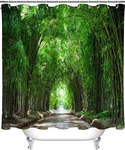 Nature-Inspired Green Bamboo Forest Shower Curtain for Bathroom