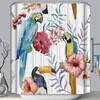 Nature-Inspired Parrots and Tropical Flowers Fabric Shower Curtain for Bird Lovers