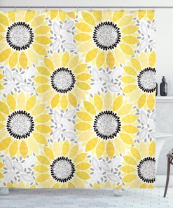 Nature-Inspired Romantic Sun Flower Art Print on Yellow Shower Curtain for Bathroom Decor