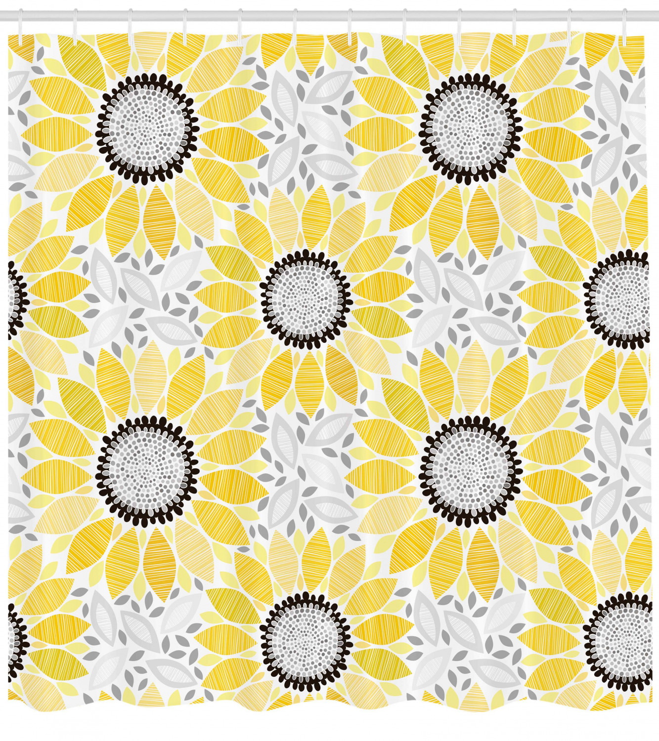 Nature-Inspired Romantic Sun Flower Art Print on Yellow Shower Curtain for Bathroom Decor