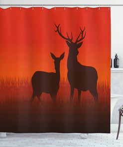 Nature-Inspired Shower Curtain - Hunting Deer And Doe Autumn Print For Bathroom