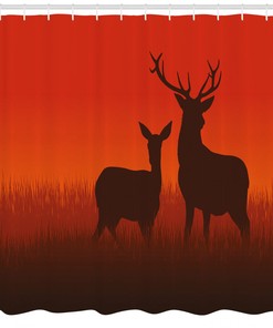 Nature-Inspired Shower Curtain - Hunting Deer And Doe Autumn Print For Bathroom
