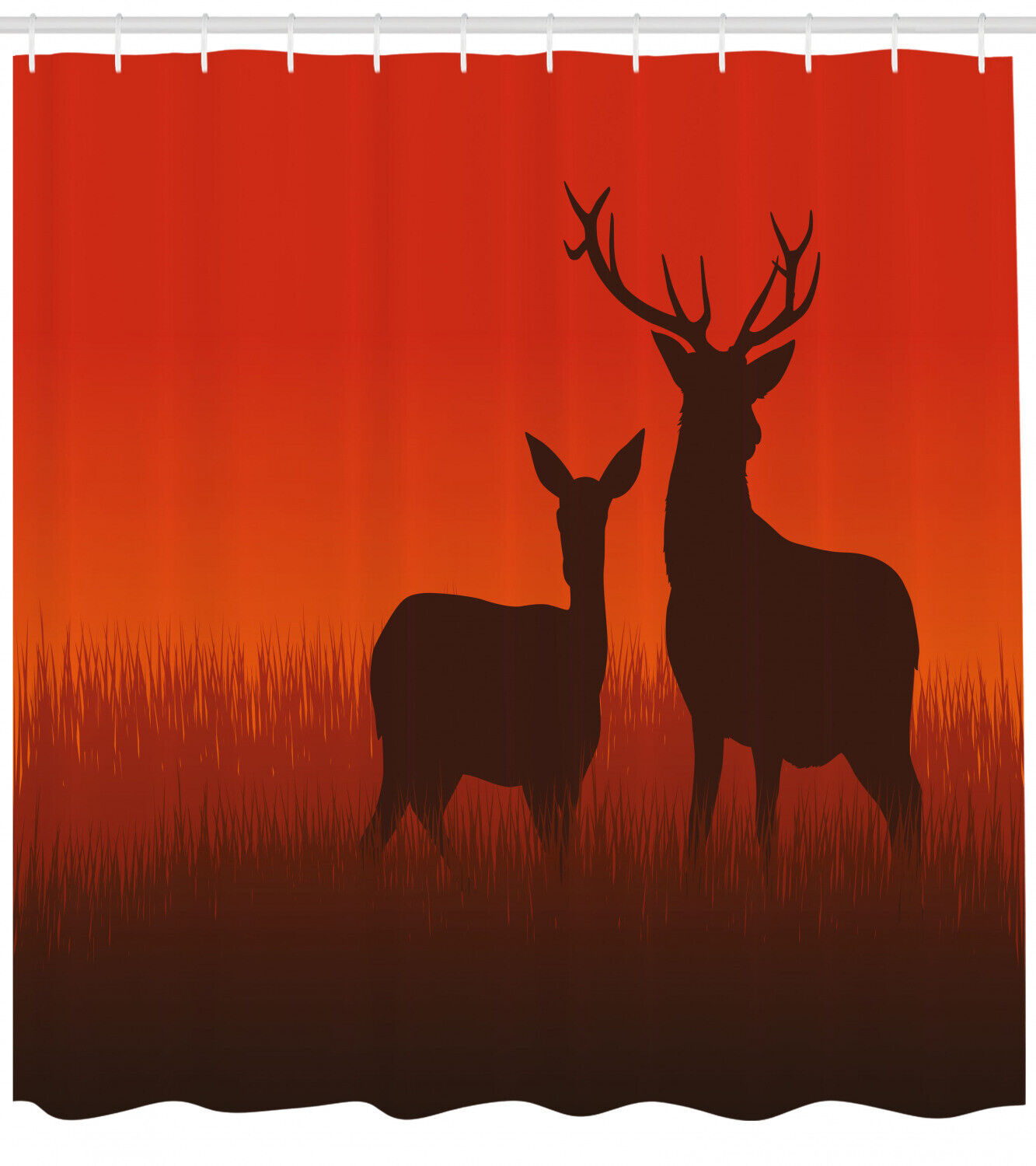 Nature-Inspired Shower Curtain - Hunting Deer And Doe Autumn Print For Bathroom