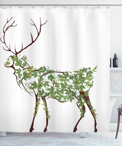 Nature-Inspired Shower Curtain With Deer Illustration For A Chic And Rustic Bath Space