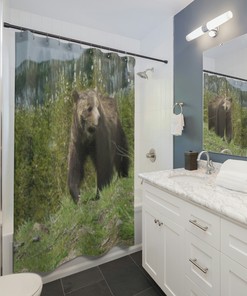 Nature-Inspired Yellowstone Bear Shower Curtain for Rustic Bathroom Decor