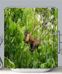Nature'S Beauty Fabric Shower Curtain Featuring A Tufted Capuchin Monkey In Brazil'S Pantanal