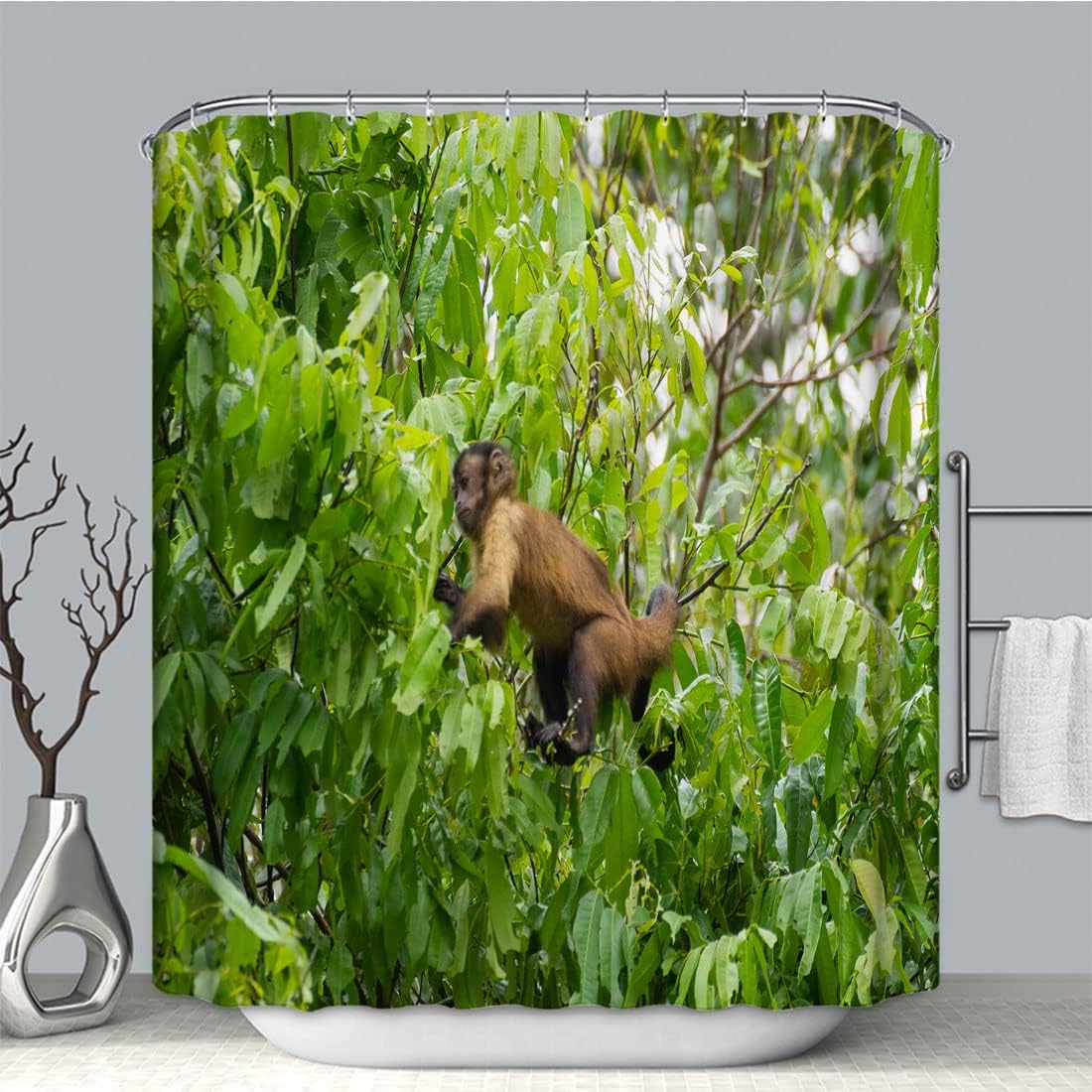 Nature'S Beauty Fabric Shower Curtain Featuring A Tufted Capuchin Monkey In Brazil'S Pantanal