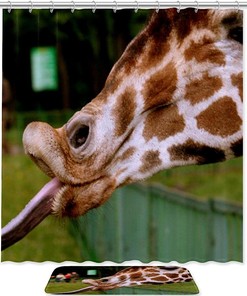 Naughty Giraffe Unique Shower Curtain With Microfiber Accents, Machine Washable