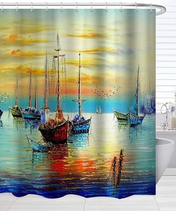 Nautical Abstract Oil Painting Pirate Ships Sailboat Shower Curtain