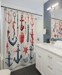 Nautical Adventure Anchor Shower Curtain, Vintage design for a Beachy Bathroom 