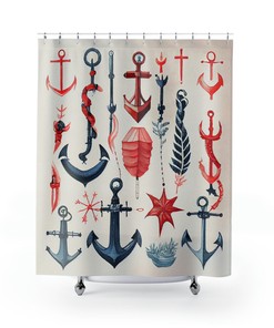 Nautical Adventure Anchor Shower Curtain, Vintage design for a Beachy Bathroom