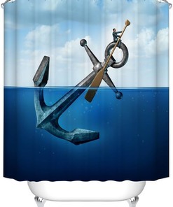Nautical Anchor And Paddle Shower Curtain - Sea Themed Bathroom Decor