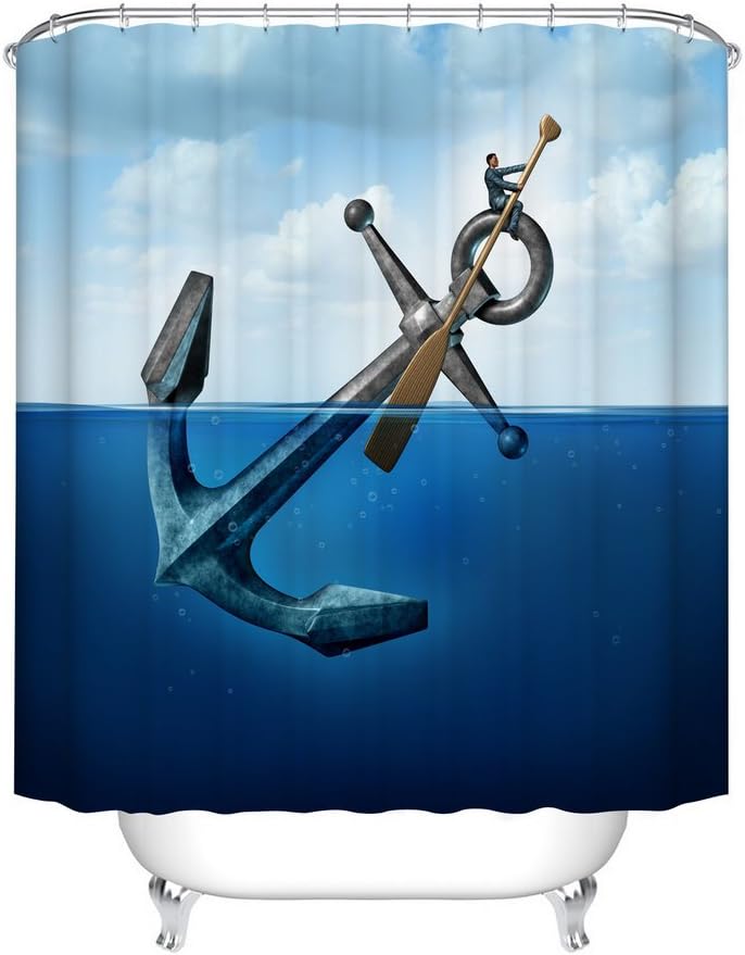 Nautical Anchor And Paddle Shower Curtain - Sea Themed Bathroom Decor