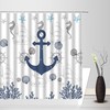 Nautical Anchor Beach Shower Curtain, Ocean Theme Bath Decor with Seashells and Marine Life 