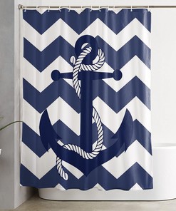 Nautical Anchor Blue Abstract Chevron Geometric Shower Curtain for Chic Bathroom Design