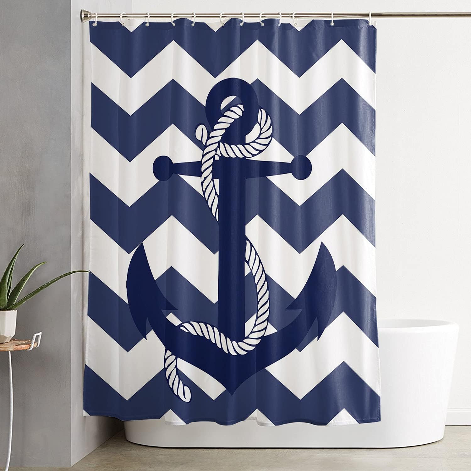 Nautical Anchor Blue Abstract Chevron Geometric Shower Curtain for Chic Bathroom Design