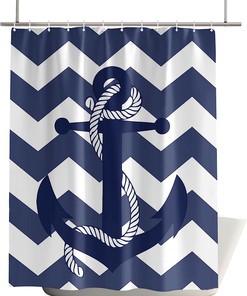 Nautical Anchor Blue Abstract Chevron Geometric Shower Curtain for Chic Bathroom Design