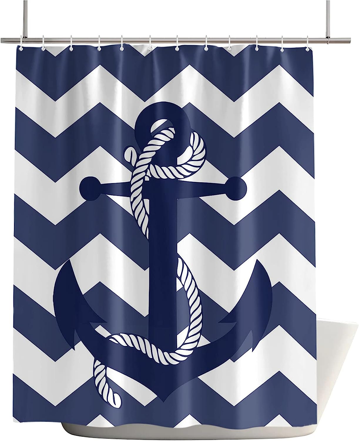 Nautical Anchor Blue Abstract Chevron Geometric Shower Curtain for Chic Bathroom Design