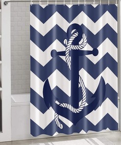 Nautical Anchor Blue Abstract Chevron Geometric Shower Curtain for Chic Bathroom Design
