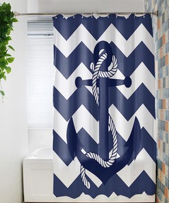 Nautical Anchor Blue Abstract Chevron Geometric Shower Curtain for Chic Bathroom Design