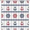 Nautical Anchor Geometric Shower Curtain, Red Navy Blue White Stripe Design for Modern Bathroom 