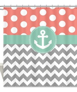Nautical Anchor Gray and White Shower Curtain, Chevron Polka Dot Customizable Design 