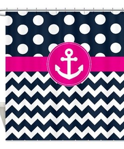 Nautical Anchor Gray and White Shower Curtain, Chevron Polka Dot Customizable Design 