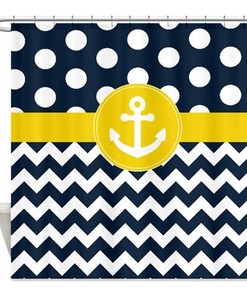 Nautical Anchor Gray and White Shower Curtain, Chevron Polka Dot Customizable Design 