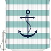 Nautical Anchor Green and White Stripe Shower Curtain, Beach Bathroom Decor with Sailor Theme 