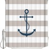 Nautical Anchor Grey and White Stripe Shower Curtain, Beach Bathroom Decor with Sailor Theme