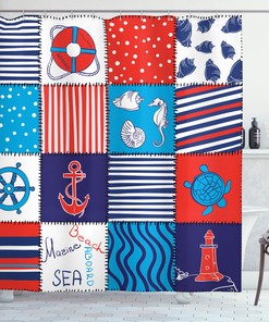 Nautical Anchor Helm And Fish Geometric Pattern Shower Curtain For Bathroom Decor