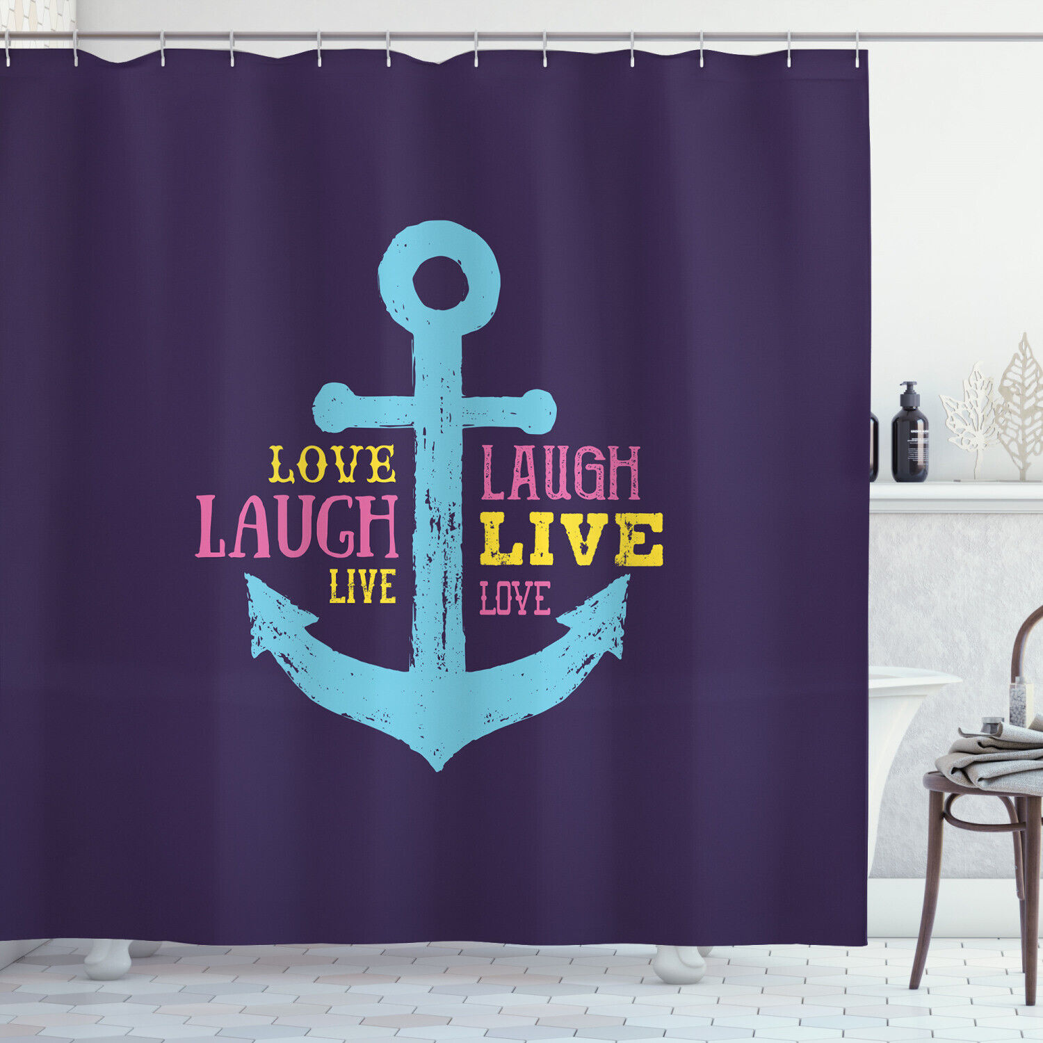 Nautical Anchor Live Laugh Love Bathroom Shower Curtain