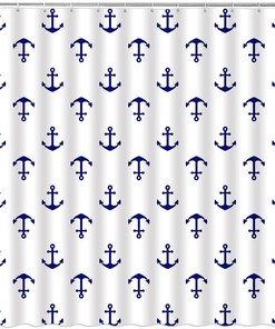 Nautical Anchor Navy Blue Shower Curtain For Modern Bathroom Decor